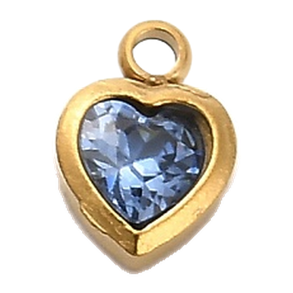 gold crystal mini heart charm (light blue)