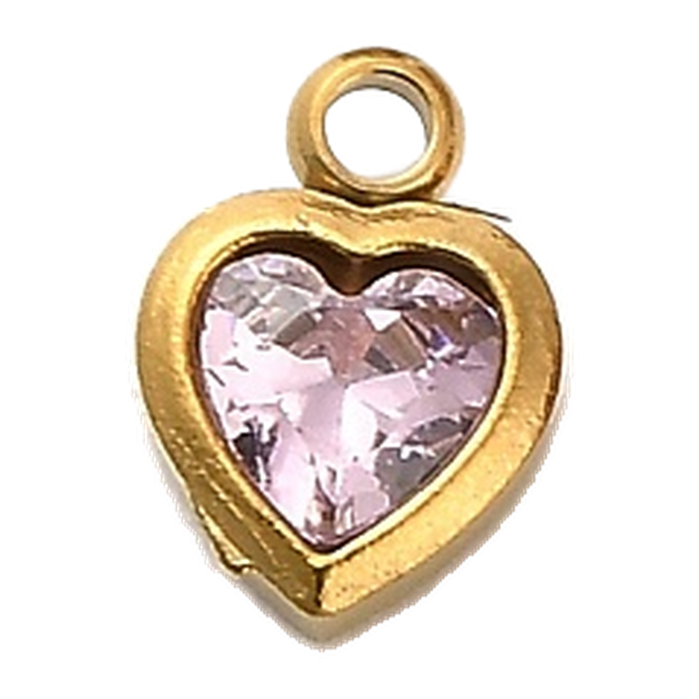 gold crystal mini heart charm (light pink)