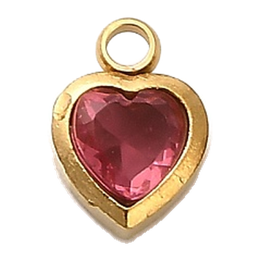 gold crystal mini heart charm (pink)