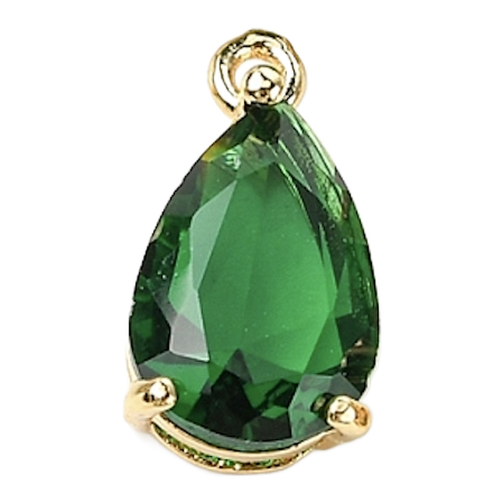 gold crystal teardrop charm (green)