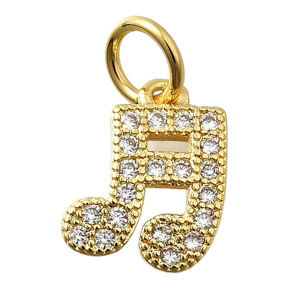 gold double music note rhinestone charm