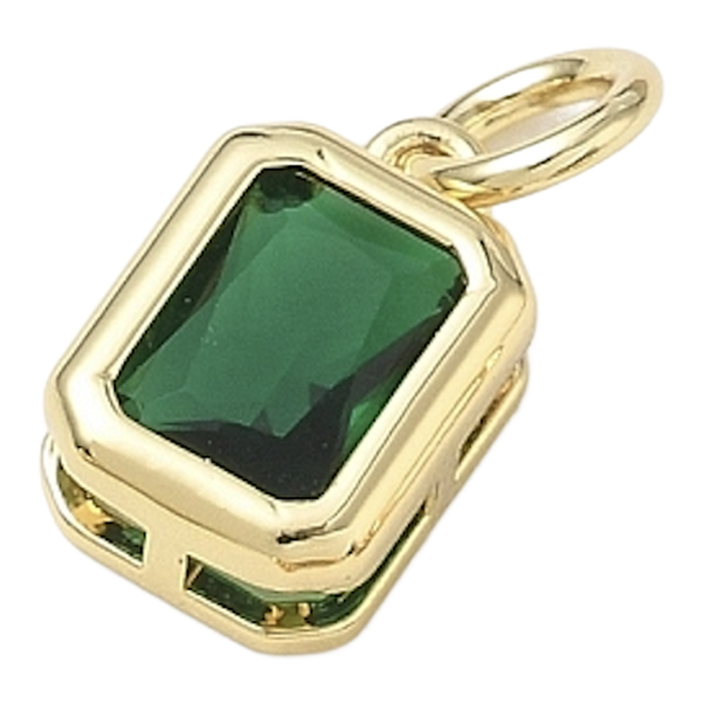 gold green rectangle crystal charm