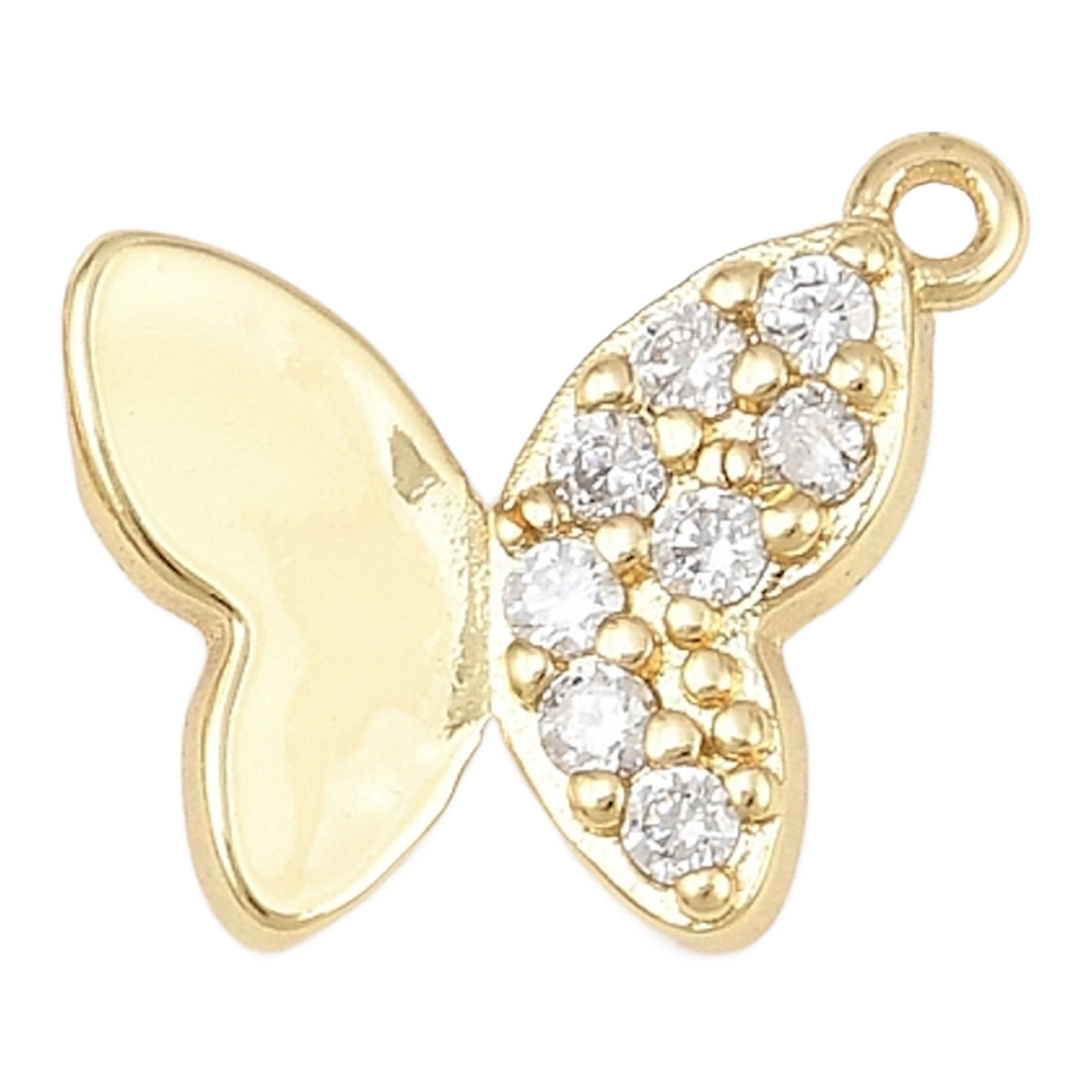 gold half rhinestone butterfly charm