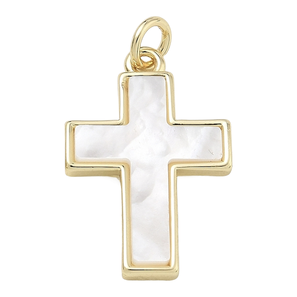 gold mother of pearl cross charm