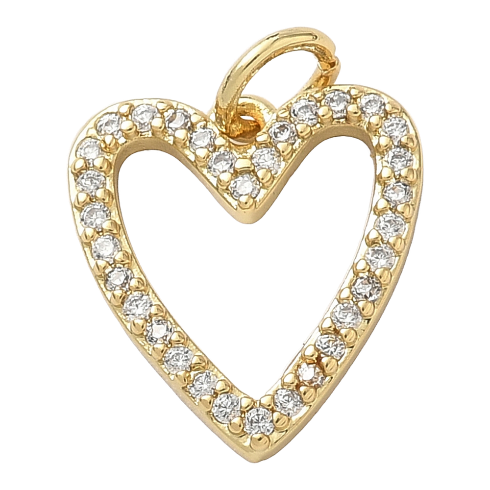 gold open heart rhinestone charm