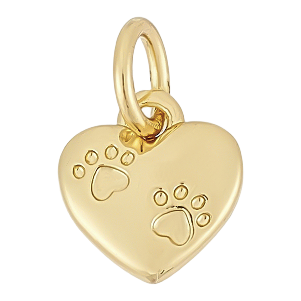 gold paw print heart charm