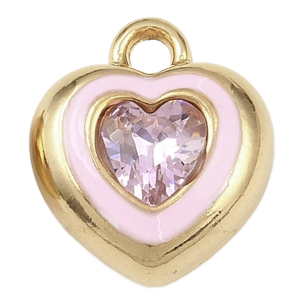 gold pink crystal heart charm (light pink)
