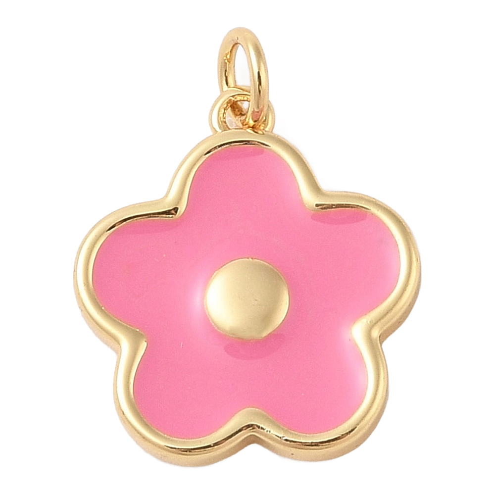 gold pink enamel flower charm
