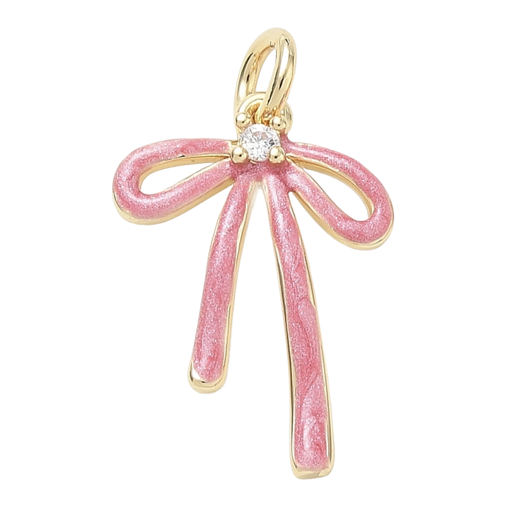 gold pink long bow charm