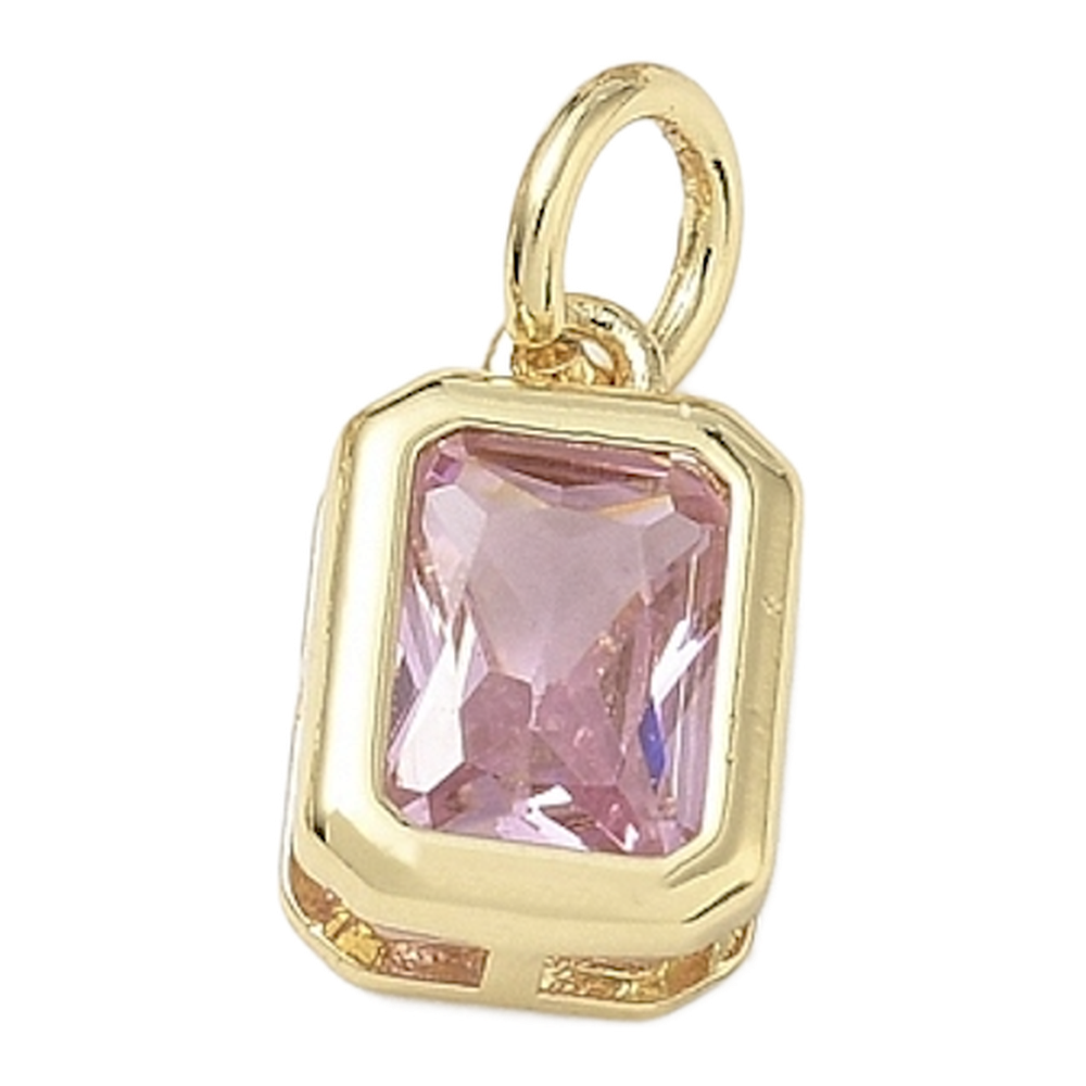 gold pink rectangle crystal charm