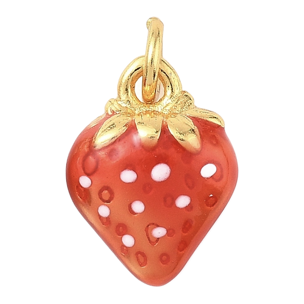 gold red enamel strawberry charm