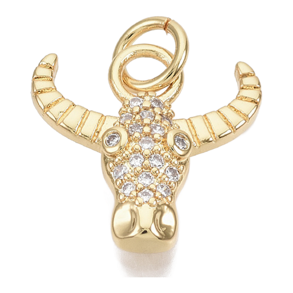 gold rhinestone bull head charm (small)