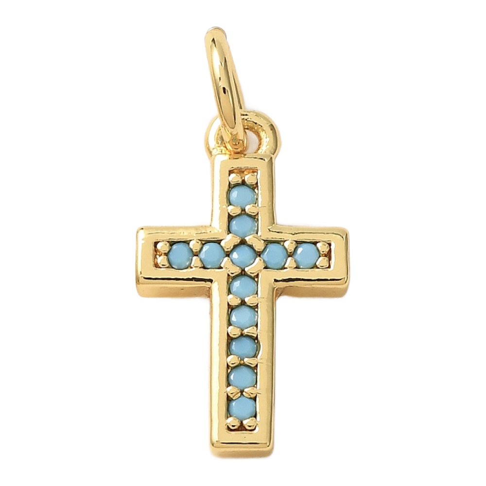 gold turquoise mini cross charm