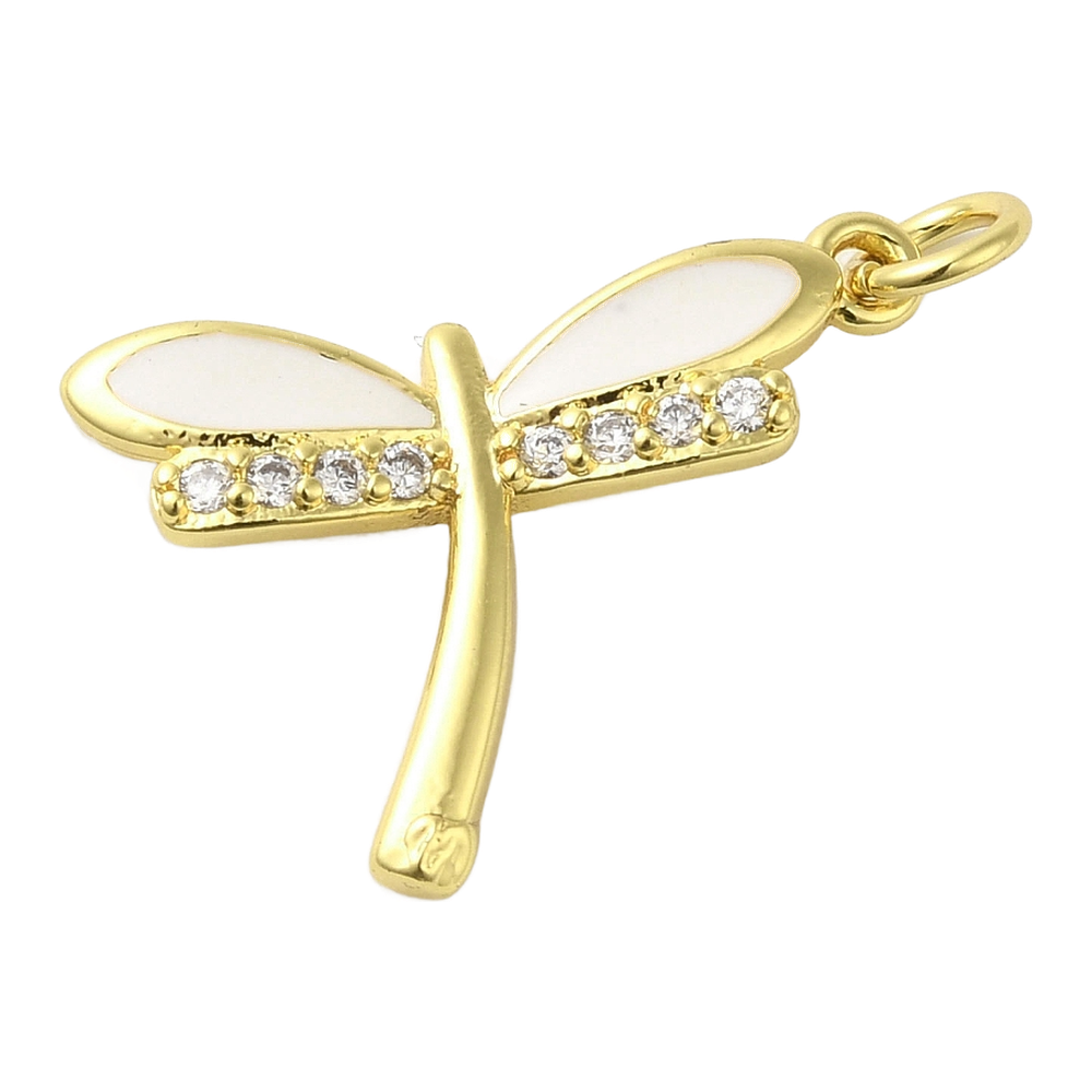 gold white enamel dragonfly charm