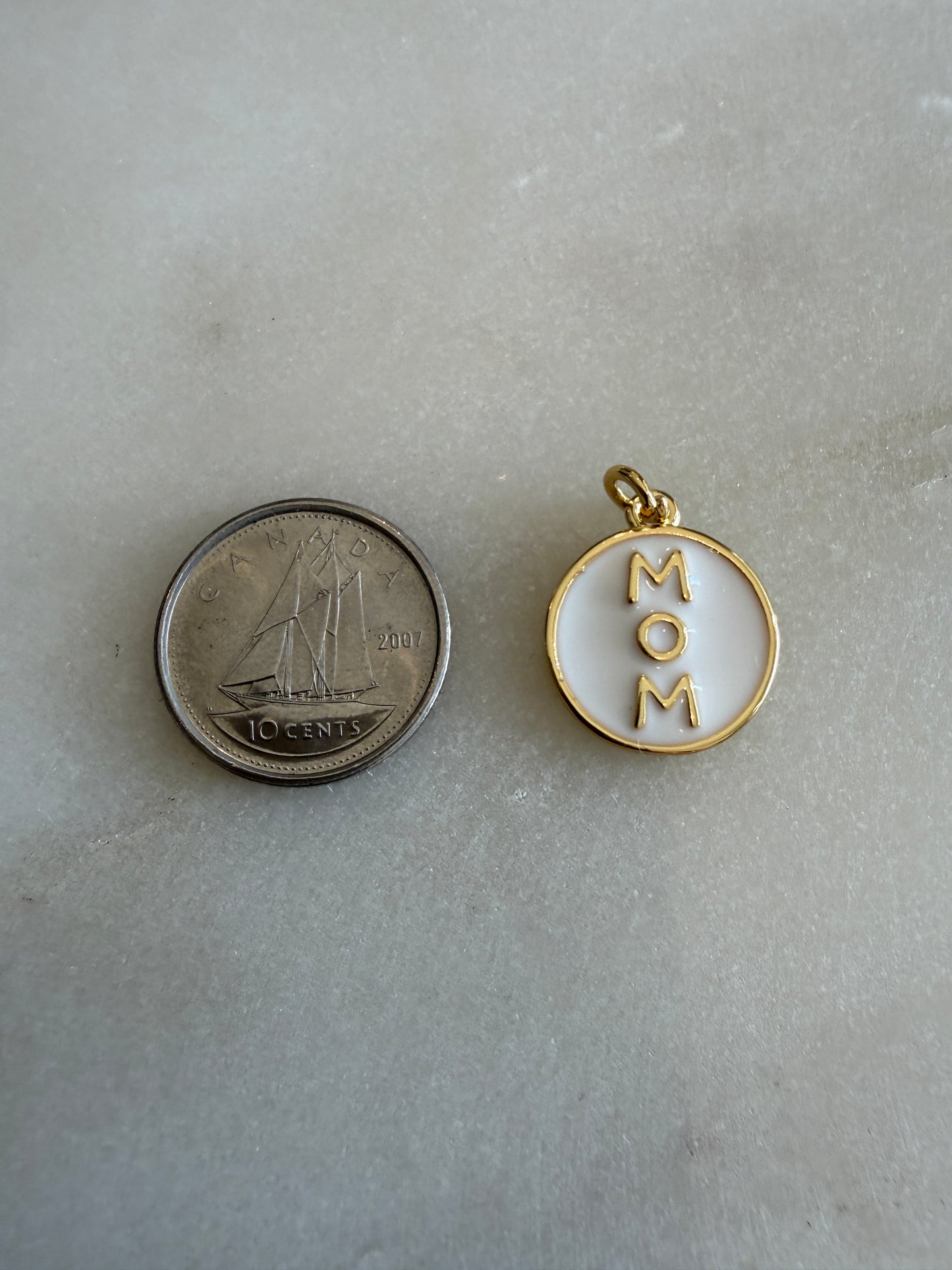 mom pendant charm (white and gold)