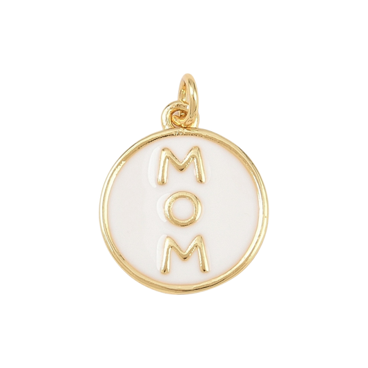 mom pendant charm (white and gold)