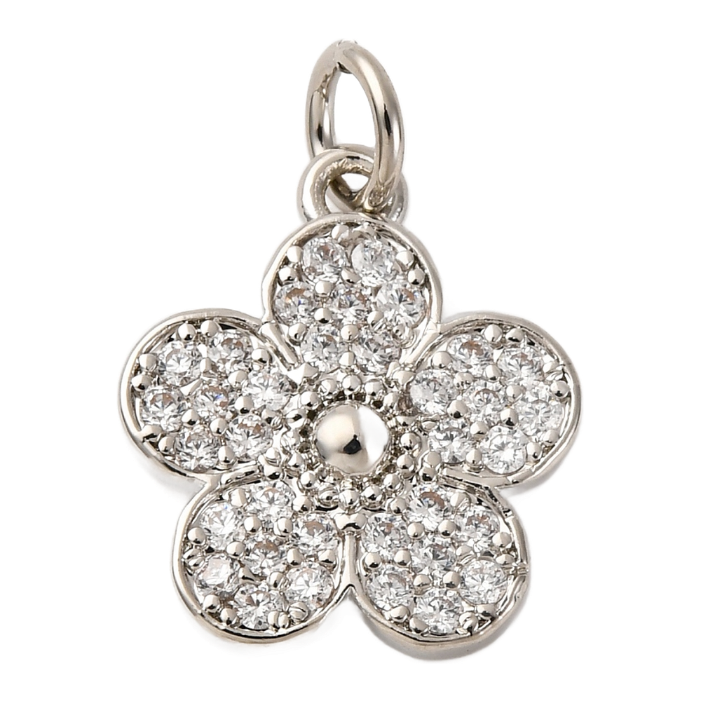 silver flower rhinestone charm