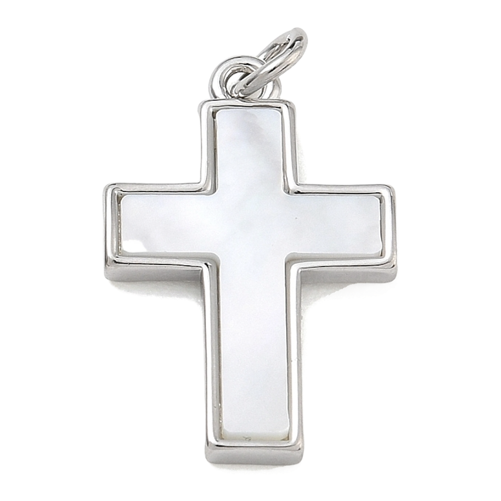 silver mother of pearl cross charm